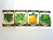 4 Antique Assorted 'CARD SEED CO' Vegetable PACKETS, Country Store, Unused, #6