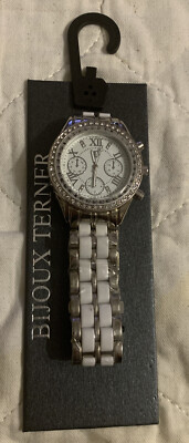 Womens Silvertone Working Terner Quartz Nice Heavy BLING  display picture 3