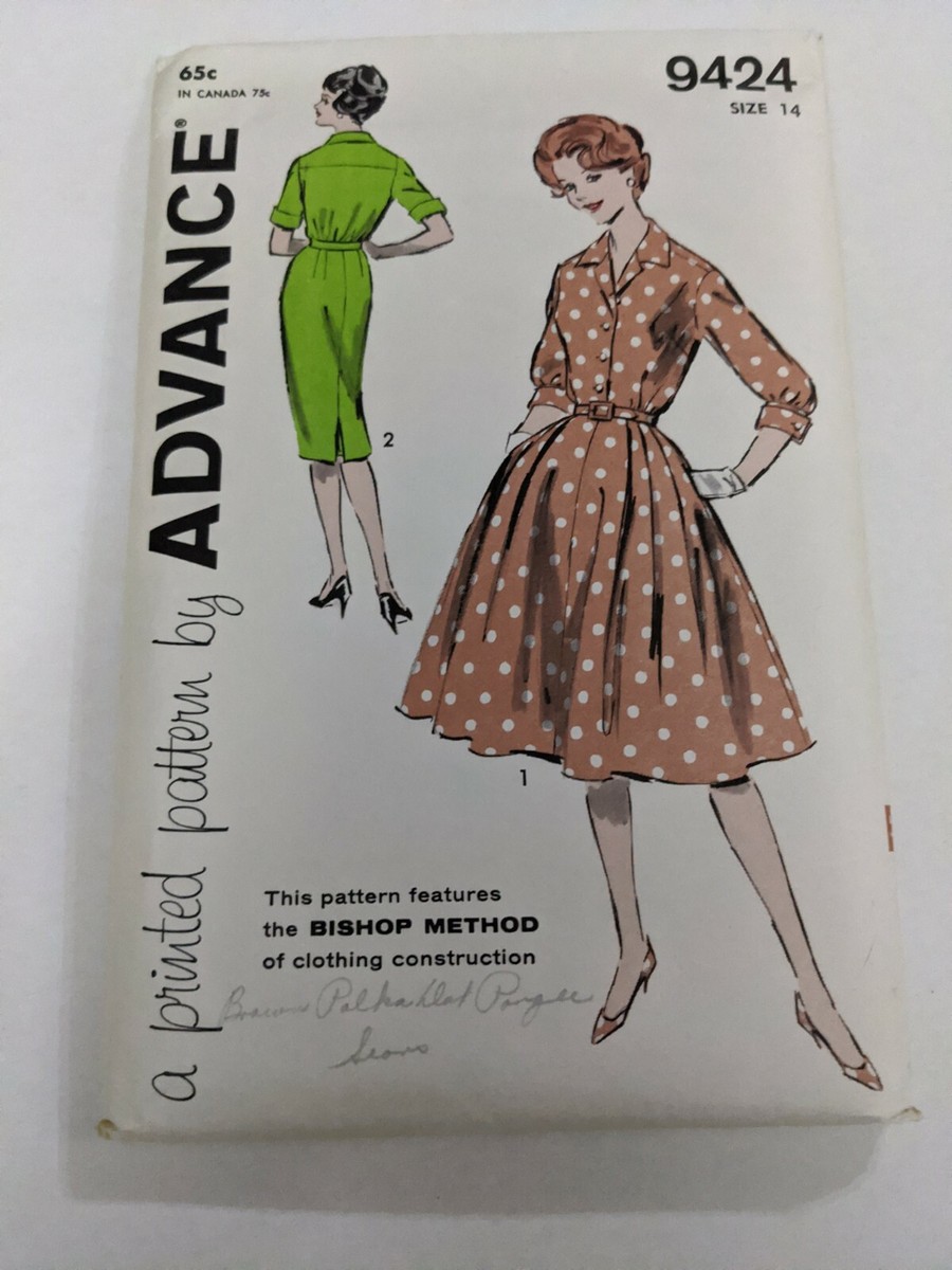 Vintage ADVANCE Pattern 9424 Misses' Dress Bishop Method Size 14 
