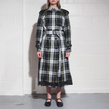 Burberry Belted Green White And Blue Tartan Print Double Breasted Cotton Trench