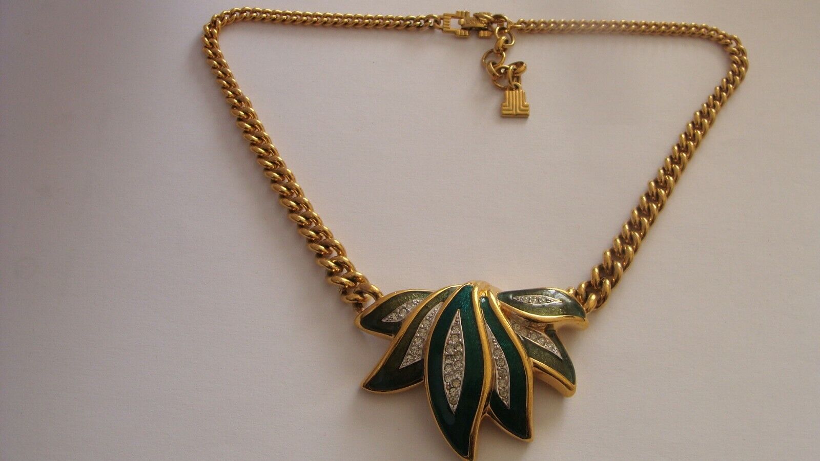 Vintage collier Lanvin Paris Necklace gold plated enamel  diamant french designe