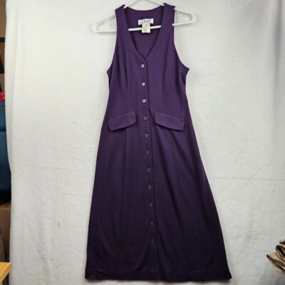 Vintage Dress 100% Merino Wool Sz 2 Clues Purple Maxi Sleeveless Button Down