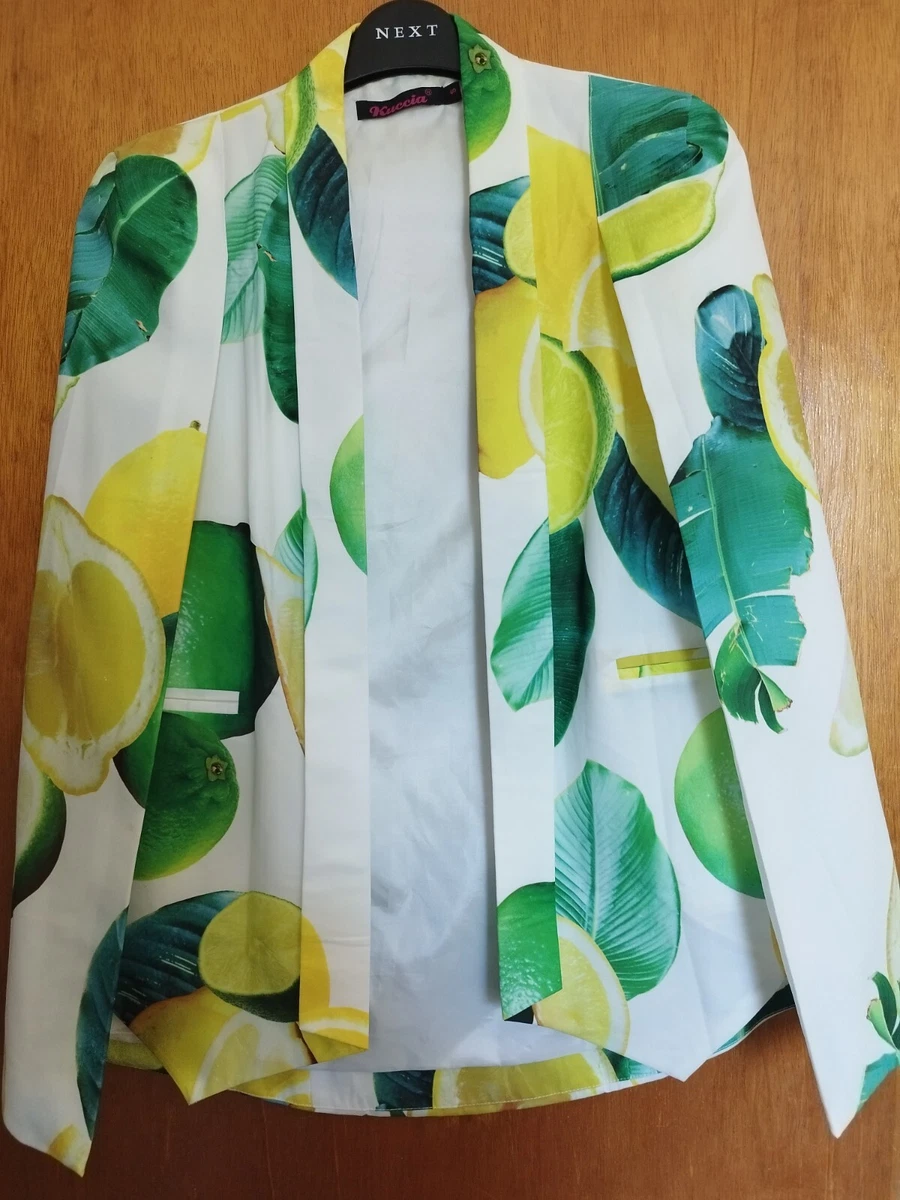 Kuccia Lemon Lime Fruit White Cape Jacket Size S yellow green wedding party