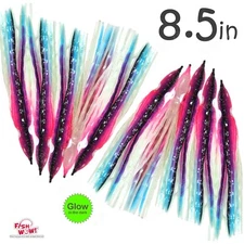 10pcs Fish WOW Glow Pink purple blue 8 1/2" Squid Skirt Hoochies Crinkle Octopus