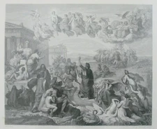 Wilhelm von Kaulbach German "Homer and the Greeks" Rare Engraving print 19th c
