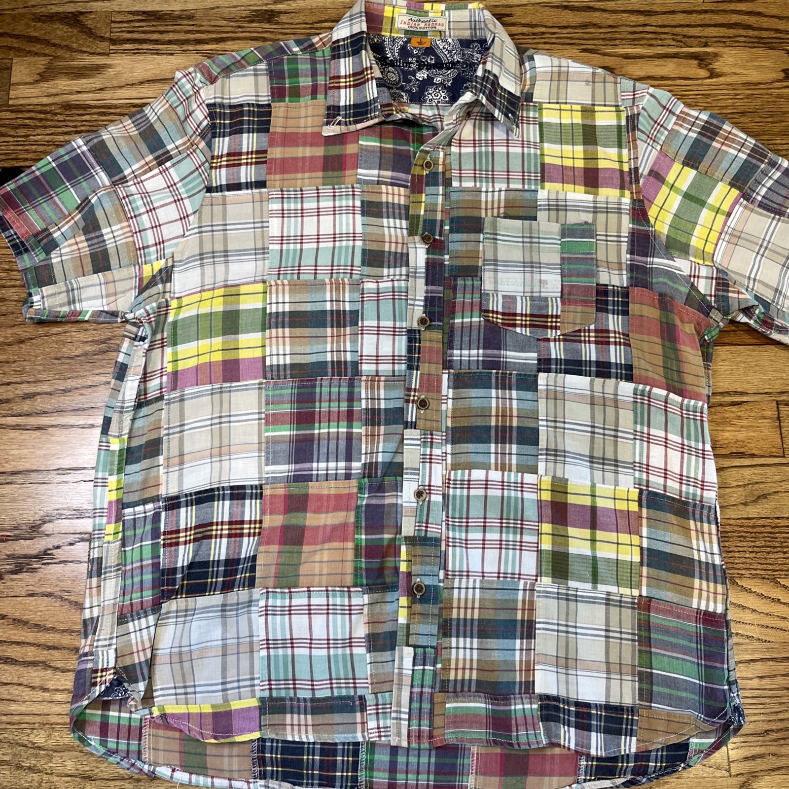 Patchwork Indian Madras Button Up L Tailor Vintag… - image 5
