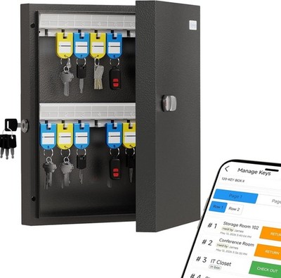 32 Key Lock Box with Key Management App (Track Key Borrow/Return), 3-Digit