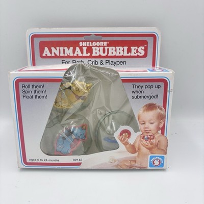 VTG Sealed 1985 Shelcore 3 Pack Spinning Plastic Animal Bubbles Ball Bath Toys