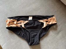Zimmermann Black Bikini Bottom Pink Salmon Braid Straps UK 10 EUR 36 S Swimsuit