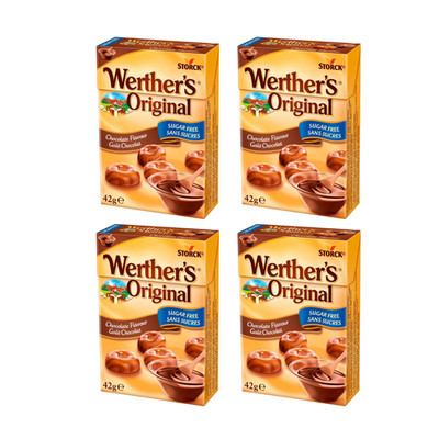 4x Werther s Original Chocolate Sugar Free 42g | Cream Caramel Candy
