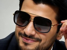 Men's Designer Sunglasses Oversize Square Fashion Gold Metal Bar Black Lens 2020