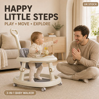 Foldable 3-in-1 Baby Walker Activity Centre with Adjustable Height Wheels Music
