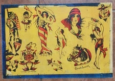 RARE old copy 1920s antique percy waters gypsy production tattoo flash 10x15