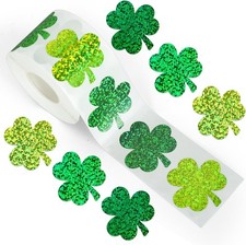 St. Patrick's Day Stickers Holographic Shamrock Stickers Roll 3 Sparkly Green L