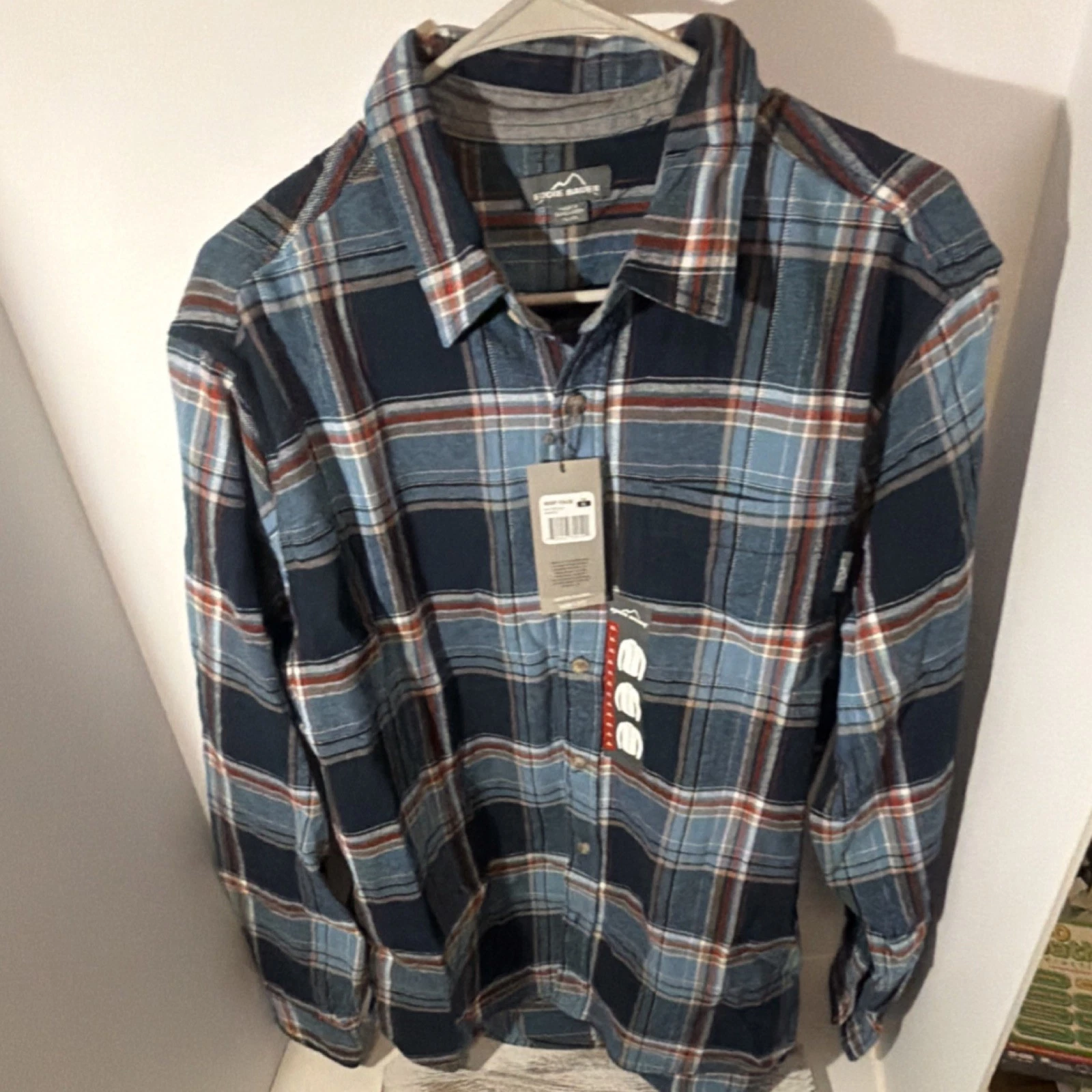 Eddie Bauer Manitoba Plaid Flannel Button-Up Shirt Blue Red White XL Long Sleeve