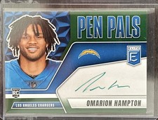2025 Donruss Elite Omarion Hampton Pen Pals Green Ink SSP Chargers