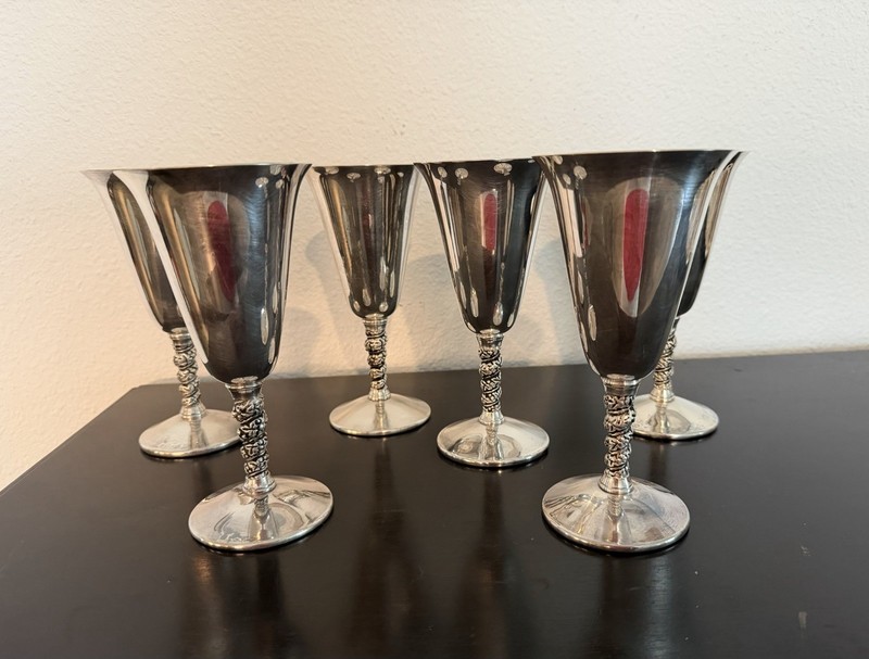 Valero E.P.B. Silver-Plated Goblets Set of 6 Silverplate Made in Spain