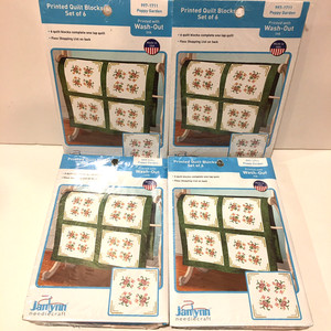 Janlynn Poppy Garden Quilt Block Set Stamped Embroidery Cross Stitch Lot 4pc Lot