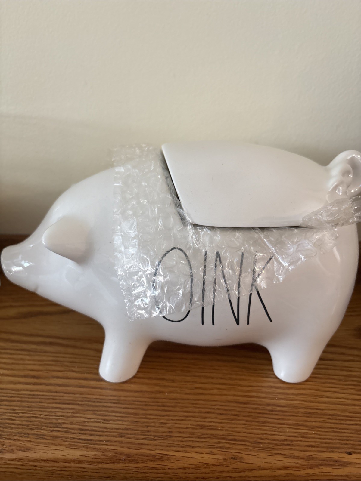Rae Dunn Artisan Collection OINK Pig Canister Ceramic Lidded Jar White Magenta