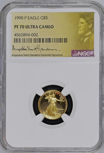 1990 P $5 Gold American Eagle 1/10 Oz  NGC PF70 Ultra Cameo Saint Gaudens Label
