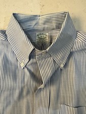 VTG Brooks Brothers Blue Striped Shirt 16-5 Brookscloth OCBD Cotton Dacron Poly