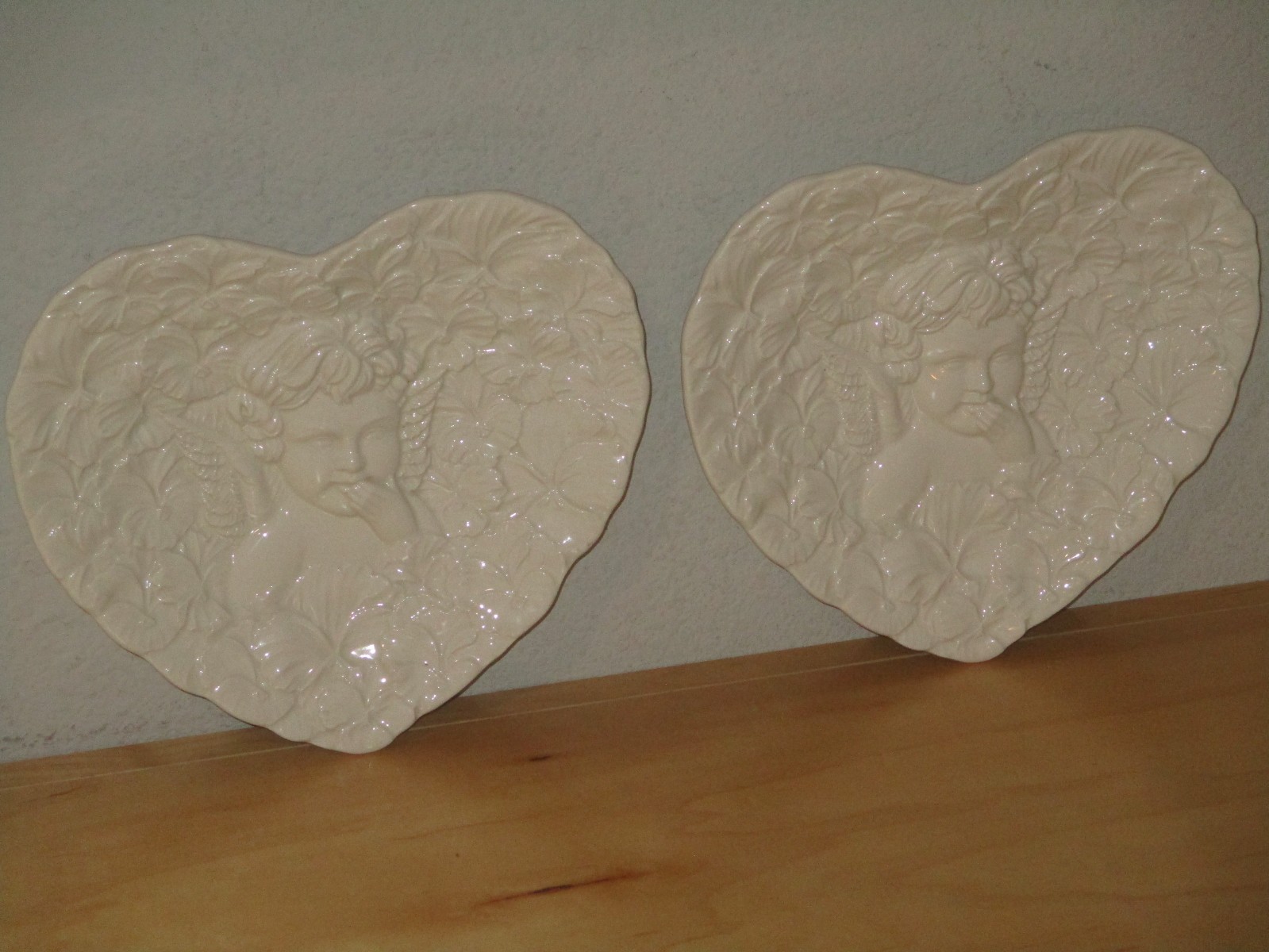 Angel Cherub Handpainted Ceramic Heart Shaped Plates Lot of 2 Made in ...