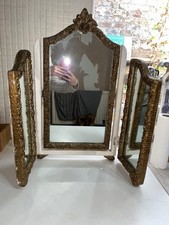 Vintage Dressing Table Gold Gilt Plaster Triptych Folding Mirror