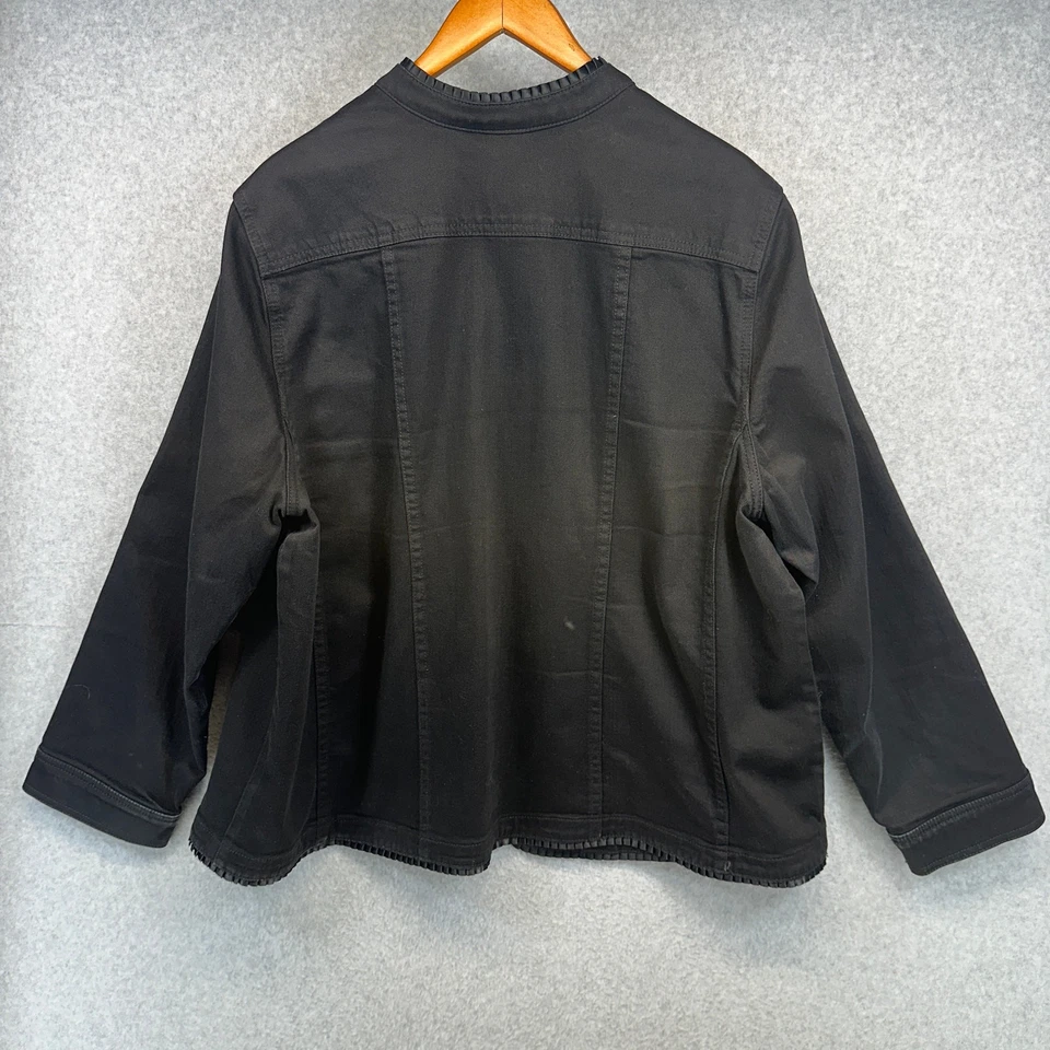 Liz & Me Jacket Womens Size 2X Black Cotton Blend Denim Floral Embroidered Beads - Image 2 of 4