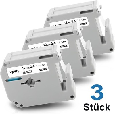 3x Schriftband M-K231 MK-231 12mm für Brother P-Touch 60 65 70 75 80 90 M95 Weiß