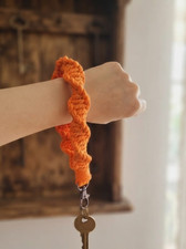  Handmade Macrame Wristlet Keychain - Vibrant Orange Boho Wrist Strap