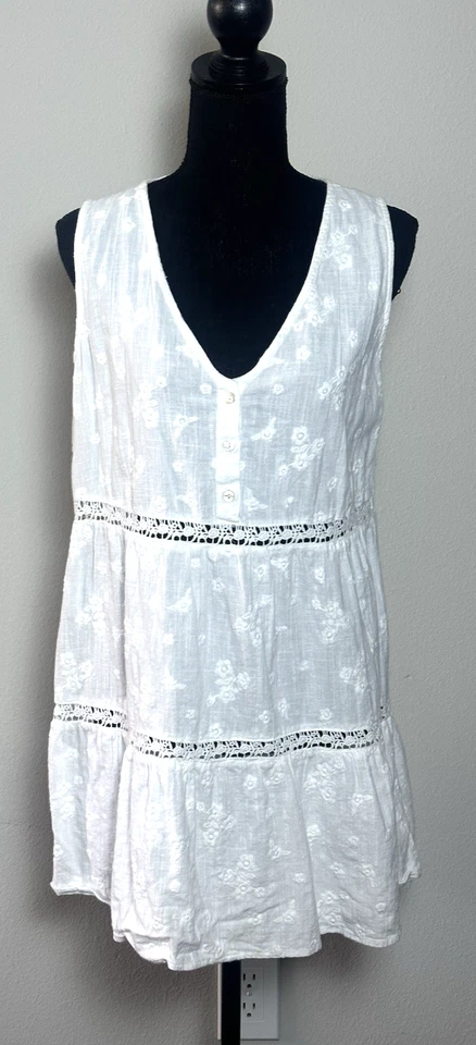 C & C California Women’s White Tunic White Mini Size M Sleeveless Lightweight - Image 2 of 4