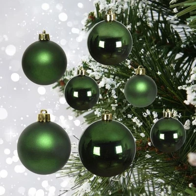 SHOP4ALLSORTS 30 Pine Green Christmas Tree Baubles Shatterproof Hanging Decs 4cm 5cm 6cm