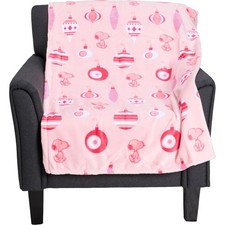 NWT Berkshire Peanuts SNOOPY'S PINK CHRISTMAS ORNAMENTS Throw Blanket 60x70 SOFT
