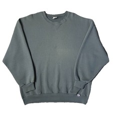 Vintage 90s Russell Athletic Blank Crewneck Sweatshirt Green Faded Worn Boxy XL