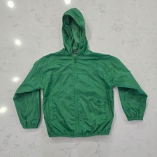 Lands End Kids Green Hooded Windbreaker Jacket Mesh Lined Size M 5-6
