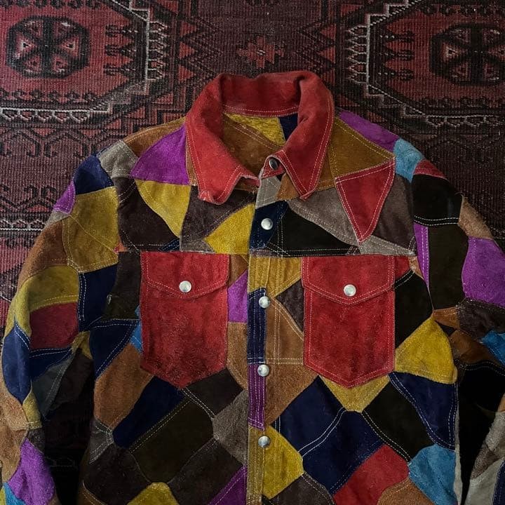 70s suede jacket patchwork crazy pattern vintage … - image 2