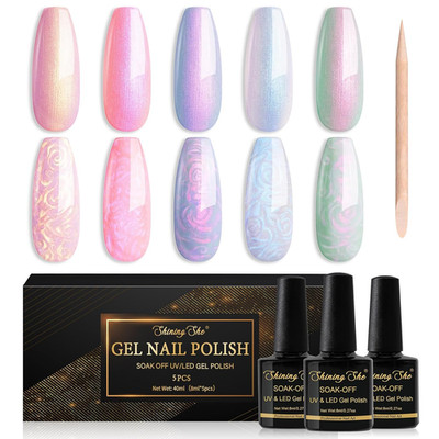 UV Nagellack Set 8ML Pearl Effect für Naturnägel, eleganter Glanz, gesundes Mate