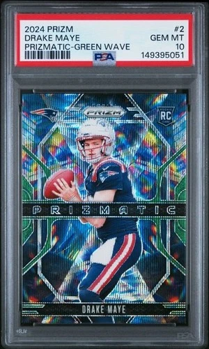 2024 Prizm #2 Drake Maye Prizmatic Green Wave Rookie RC PSA 10