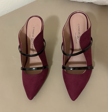 Chinese Laundry Women  s Burgundy/Black Leather Pointed Toe Mule Heels 7.5
