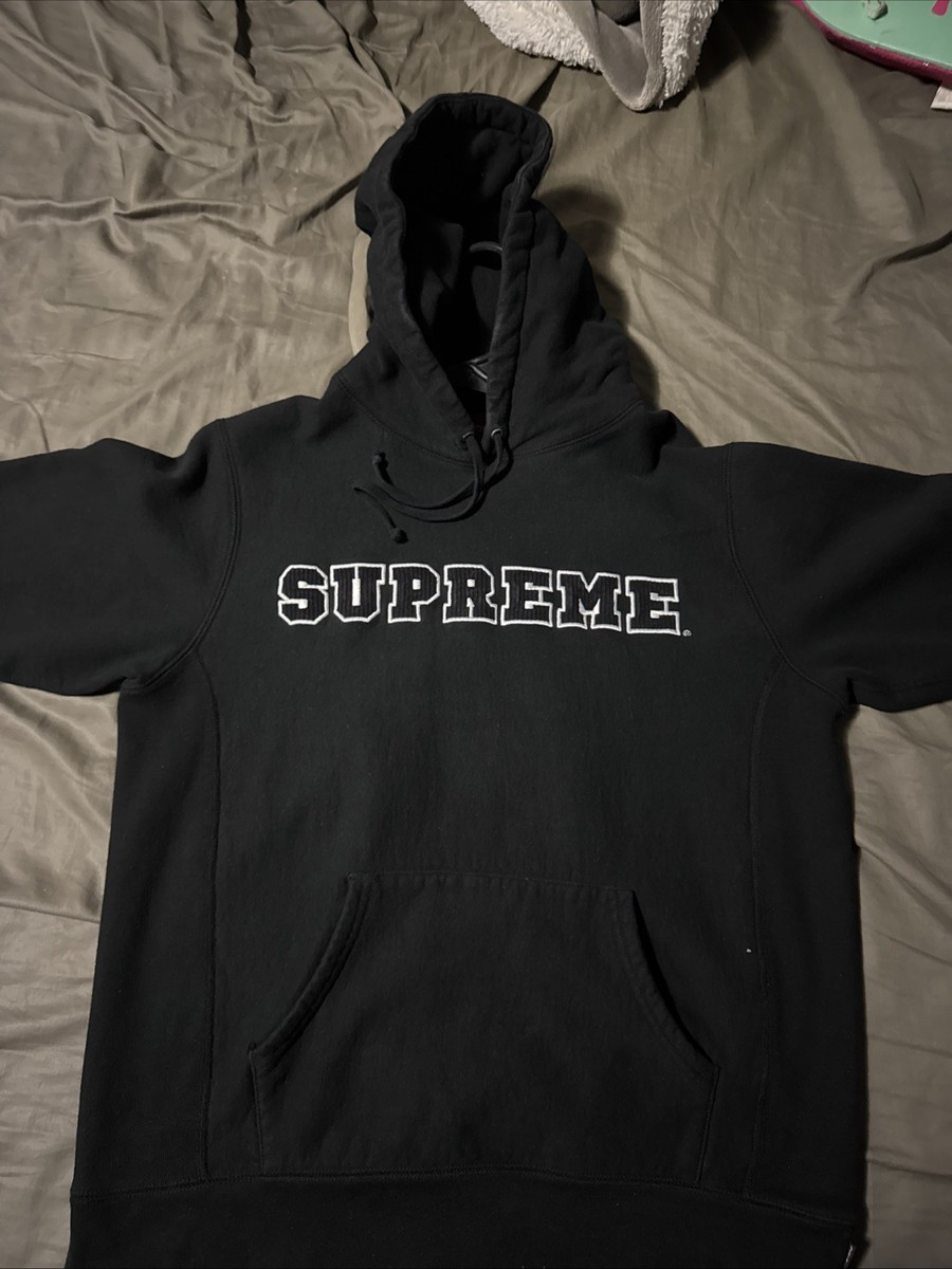 Supreme Cord Collegiate Logo Hooded Sweatshirt Black M SS18 | eBay