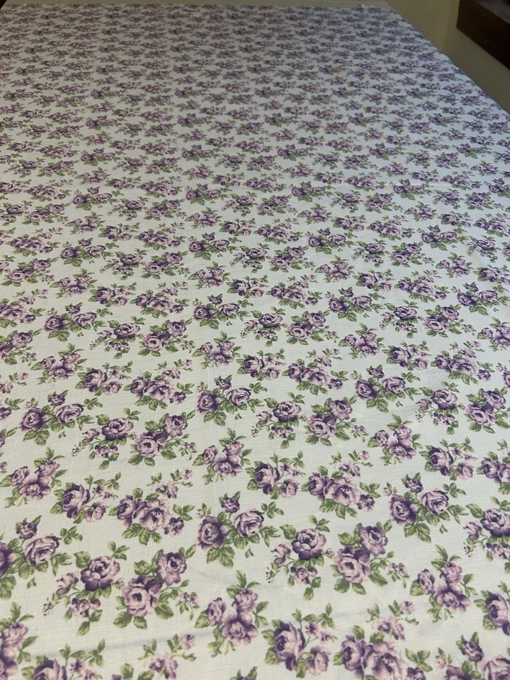 Vintage Lavender Rose Print Tablecloth 52” x 72” Cottagecore Floral Dining - Image 3 of 4