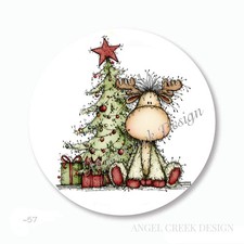 WHIMSICAL REINDEER w/CHRISTMAS TREE SCRAPBOOK STICKERS ENVELOPE SEALS FAVORS