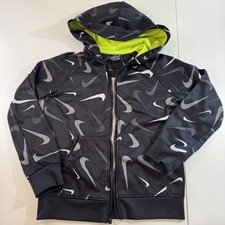 Nike Dri-Fit All Over Print Full Zip Hoodie Grey Black Neon Green 6M 5/6 Yrs