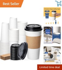 50 Pack 20 oz Disposable Coffee Cups with Lids Sleeves Leak-Proof Hot Beverage