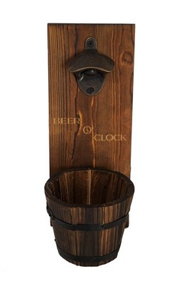  Beer O  Clock  Rustic Wall Mounted Bottle Opener and Catcher  Dark Stain Pi...