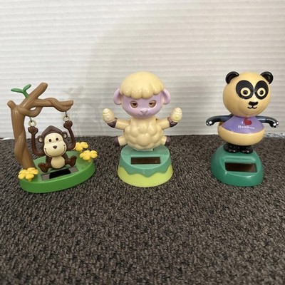 Set Of 3 Solar Powered Dancing  Bobblehead Toy Monkey Panda Lamb Clean Cute