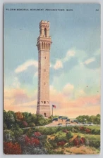 Tichnor Quality Views Pilgrim Memorial Monument Linen Postcard Provincetown MA