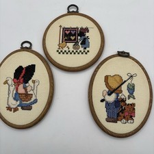 Dale Burdett Mini Cross Stitch Wall Art Bundle(3) In Faux Wood Embroidery Hoops