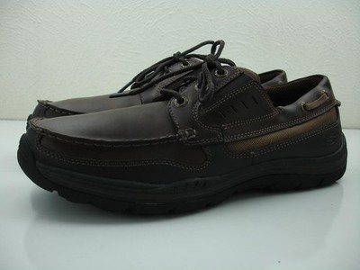 Men's 9 M Skechers Expected Gembel Boat Shoes Dark Brown Leather 64114 Lace-Up