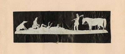 Antike Zeichnung - Ausschnittszene zweier Hirschjäger - Silhouette - Anonym - ca. 1840